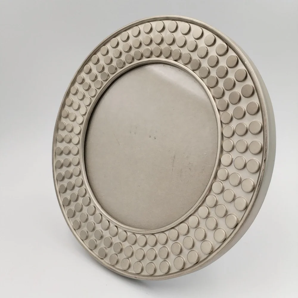 Vintage 1998 HB Group Round Pewter Tone Picture Frame Studded Bubble Texture 7.5